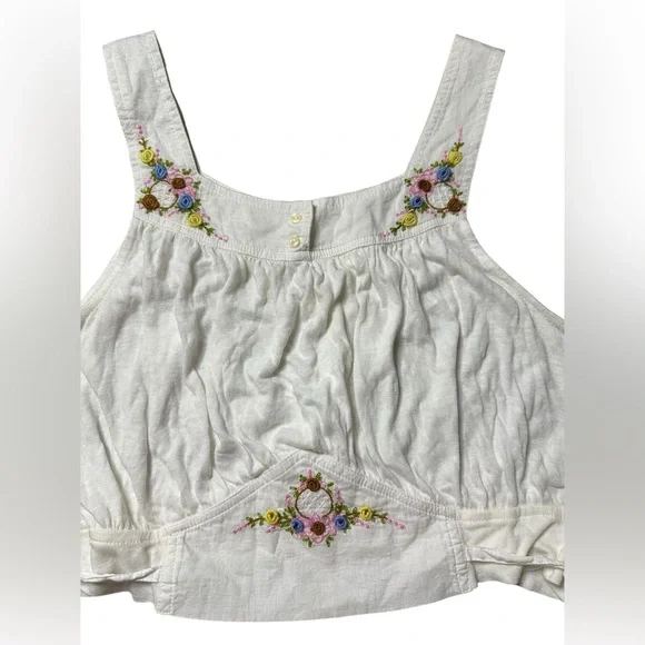 Free People Embroidered Floral Crop Tank Top White Size S - Picture 3 of 8